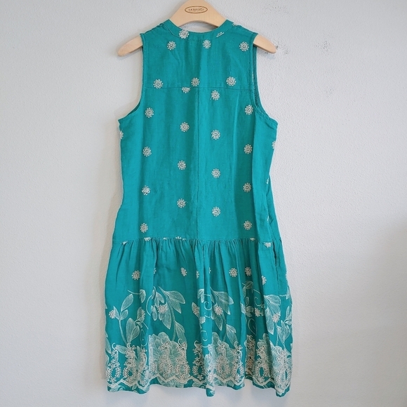 Anthropologie Maeve Pippa Eyelet Embroidered Linen Blend Swing Dress Sz S - Picture 8 of 8
